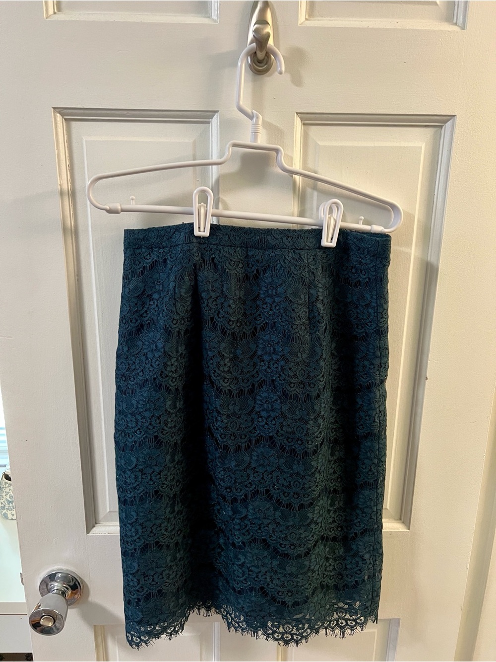 J. Crew Dark Teal Lace Pencil Skirt